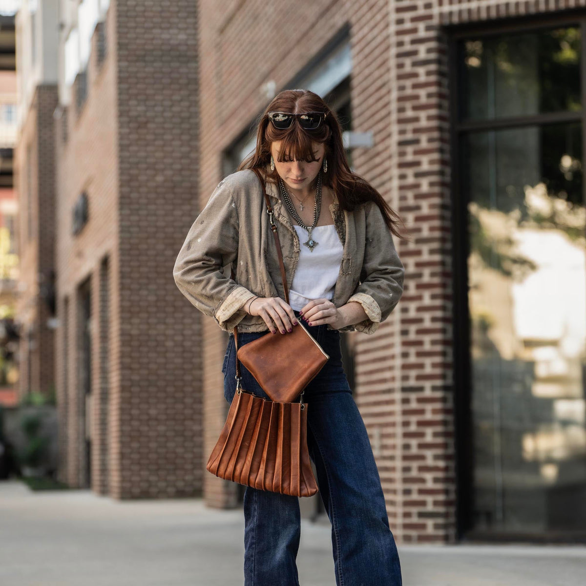 The Kiley Fine Leather Pleated Women's Crossbody Purse and Shoulder Bag
