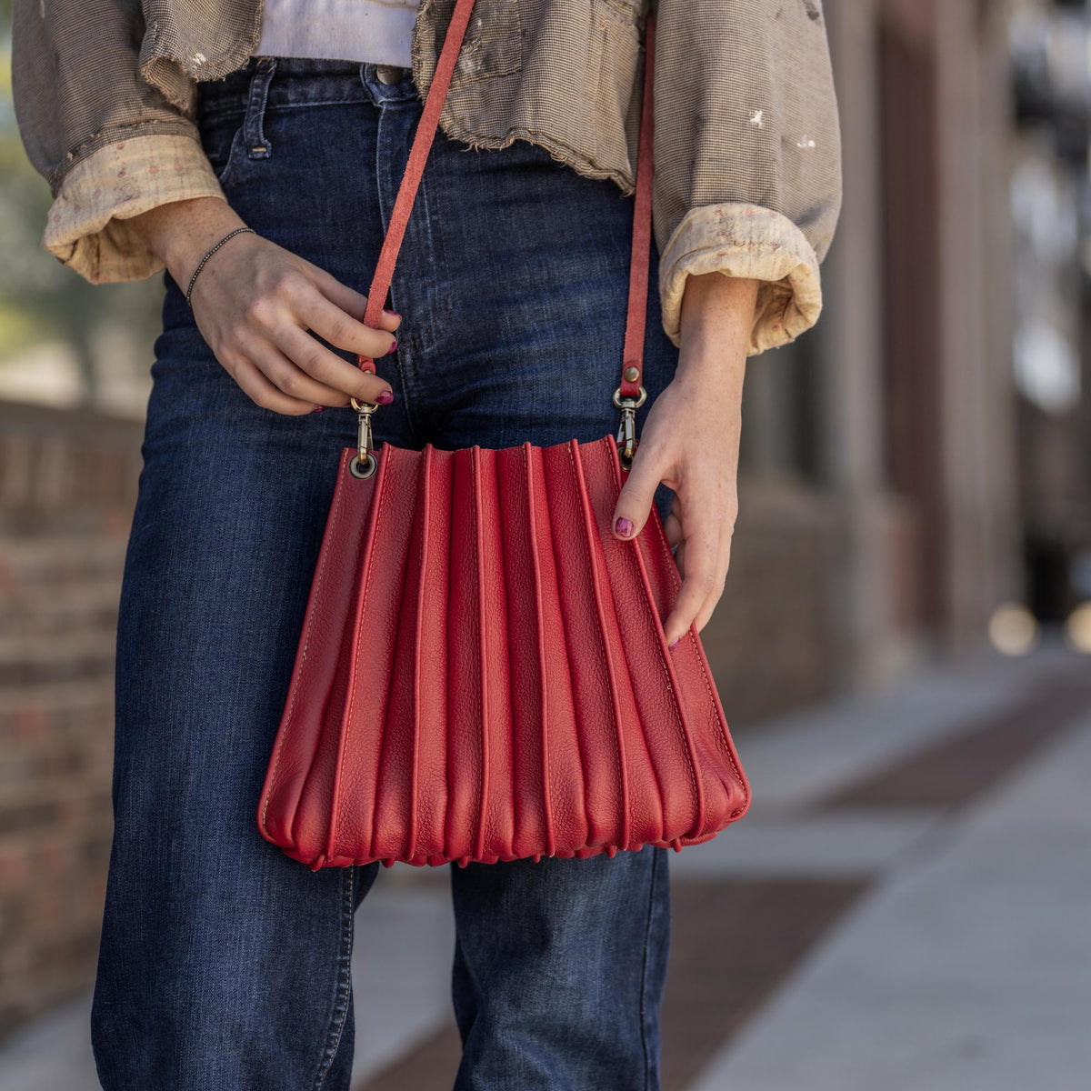 The Kiley Fine Leather Pleated Women's Crossbody Purse and Shoulder Bag