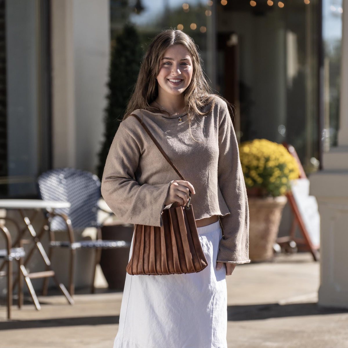 The Kiley Fine Leather Pleated Women's Crossbody Purse and Shoulder Bag