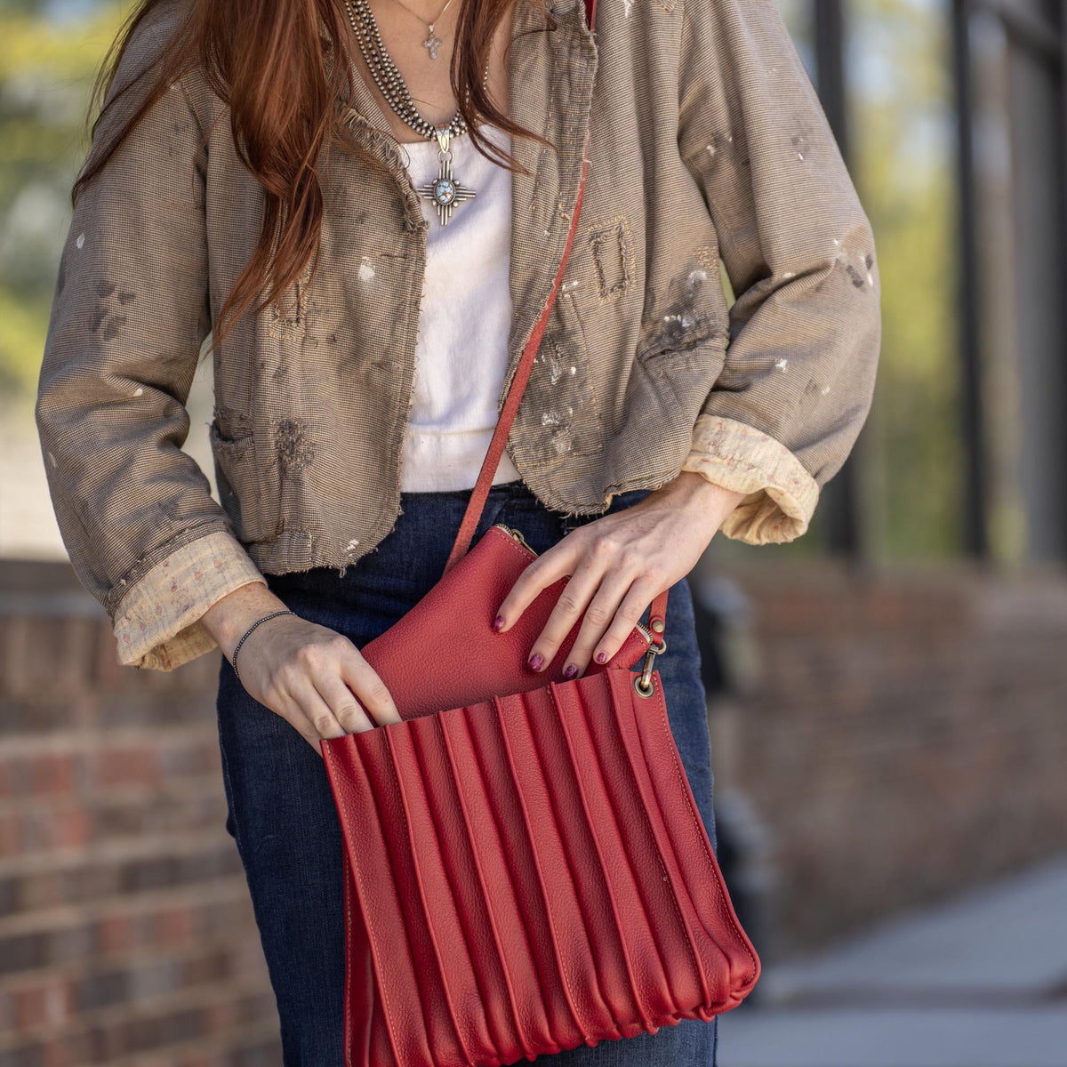 The Kiley Fine Leather Pleated Women's Crossbody Purse and Shoulder Bag