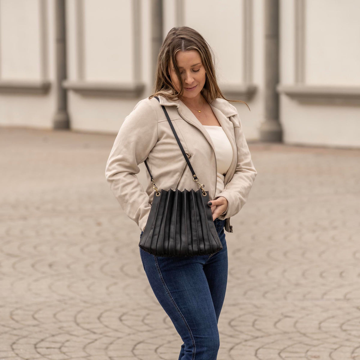 The Kiley Fine Leather Pleated Women's Crossbody Purse and Shoulder Bag