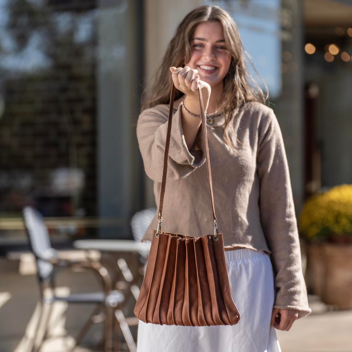 The Kiley Fine Leather Pleated Women's Crossbody Purse and Shoulder Bag