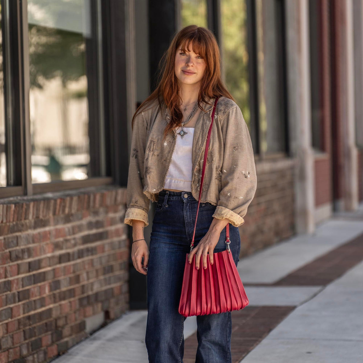 The Kiley Fine Leather Pleated Women's Crossbody Purse and Shoulder Bag