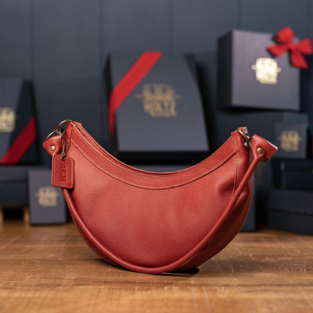The Luna Fine Leather Crescent Shoulder Bag Purse