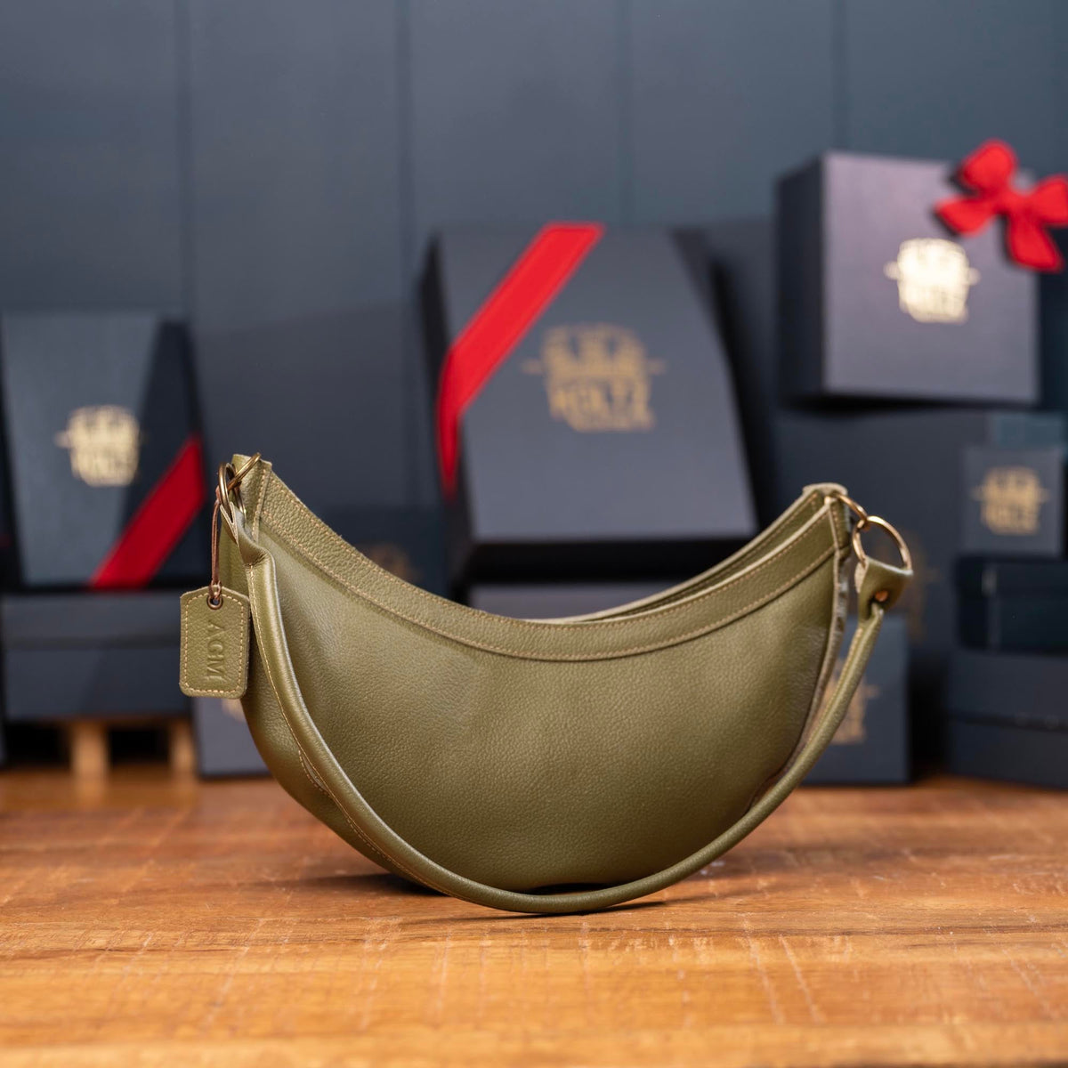 The Luna Fine Leather Crescent Shoulder Bag Purse