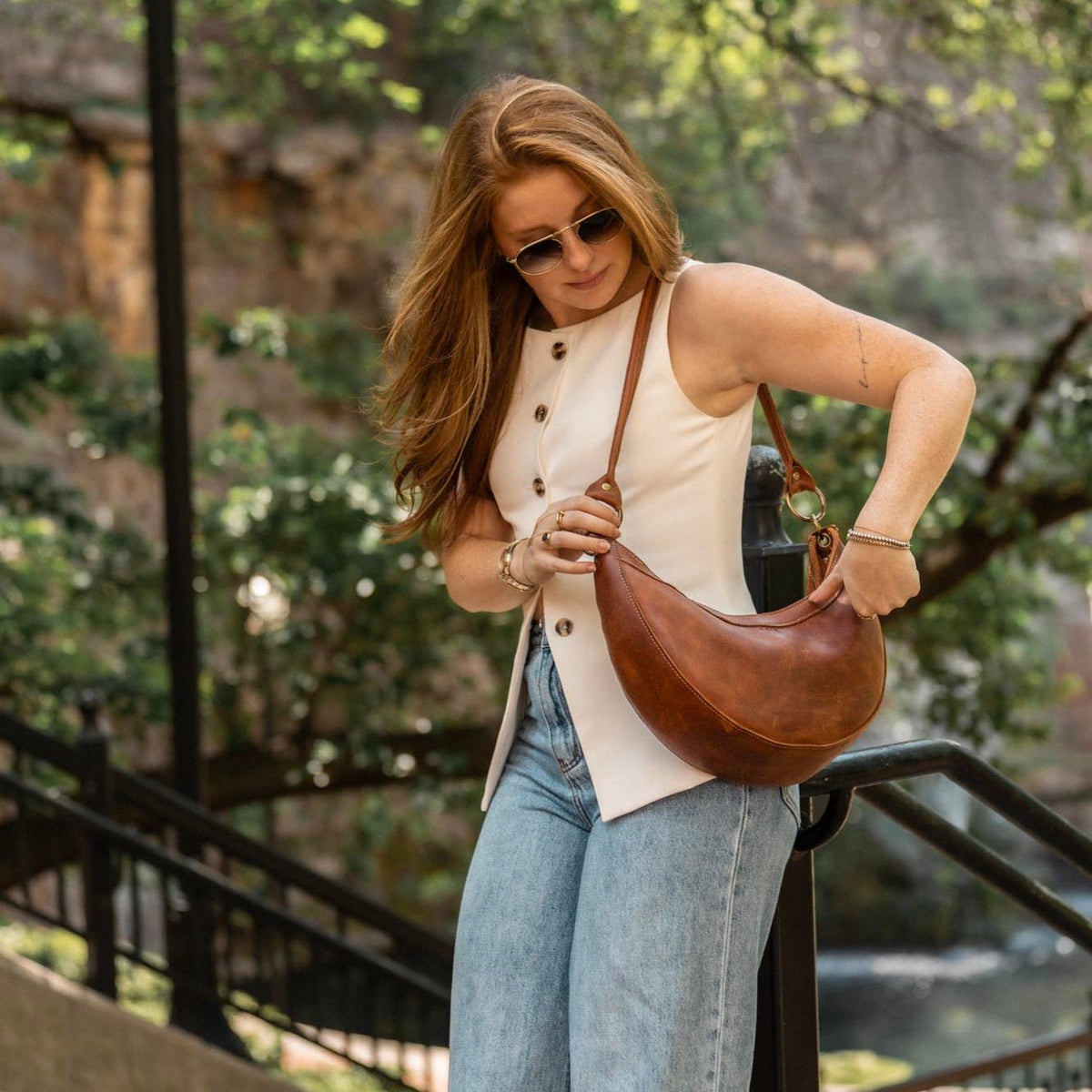 The Luna Fine Leather Crescent Shoulder Bag Purse