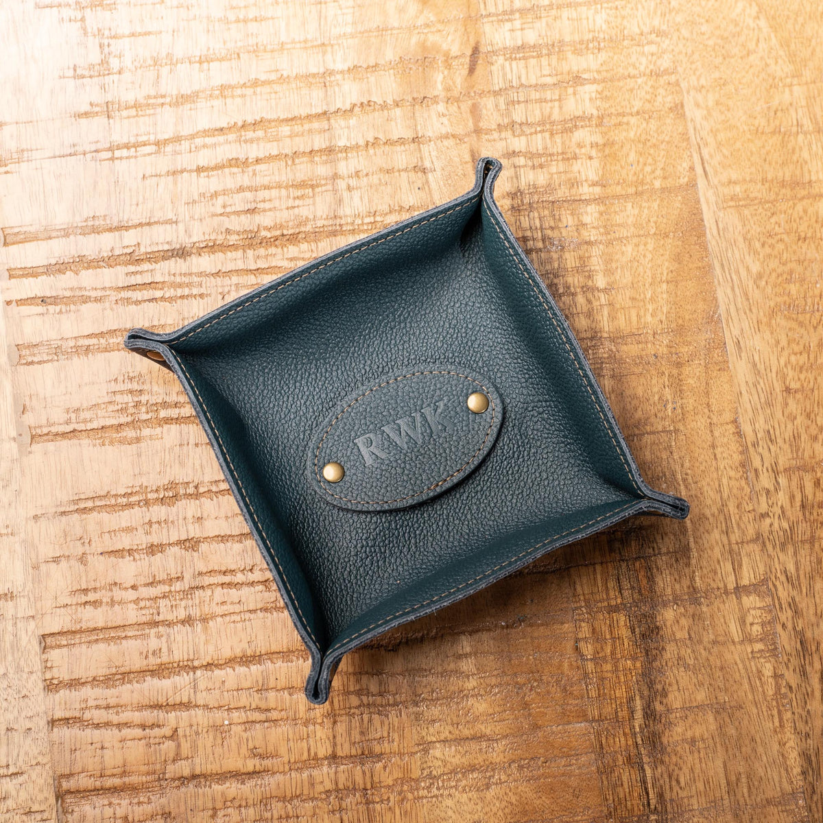 The Monticello Fine Leather Personalized Desk Valet Caddy Tray for Dresser or Office Gift