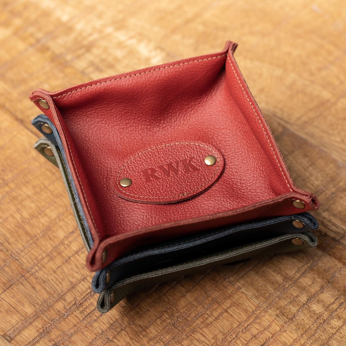 The Monticello Fine Leather Personalized Desk Valet Caddy Tray for Dresser or Office Gift