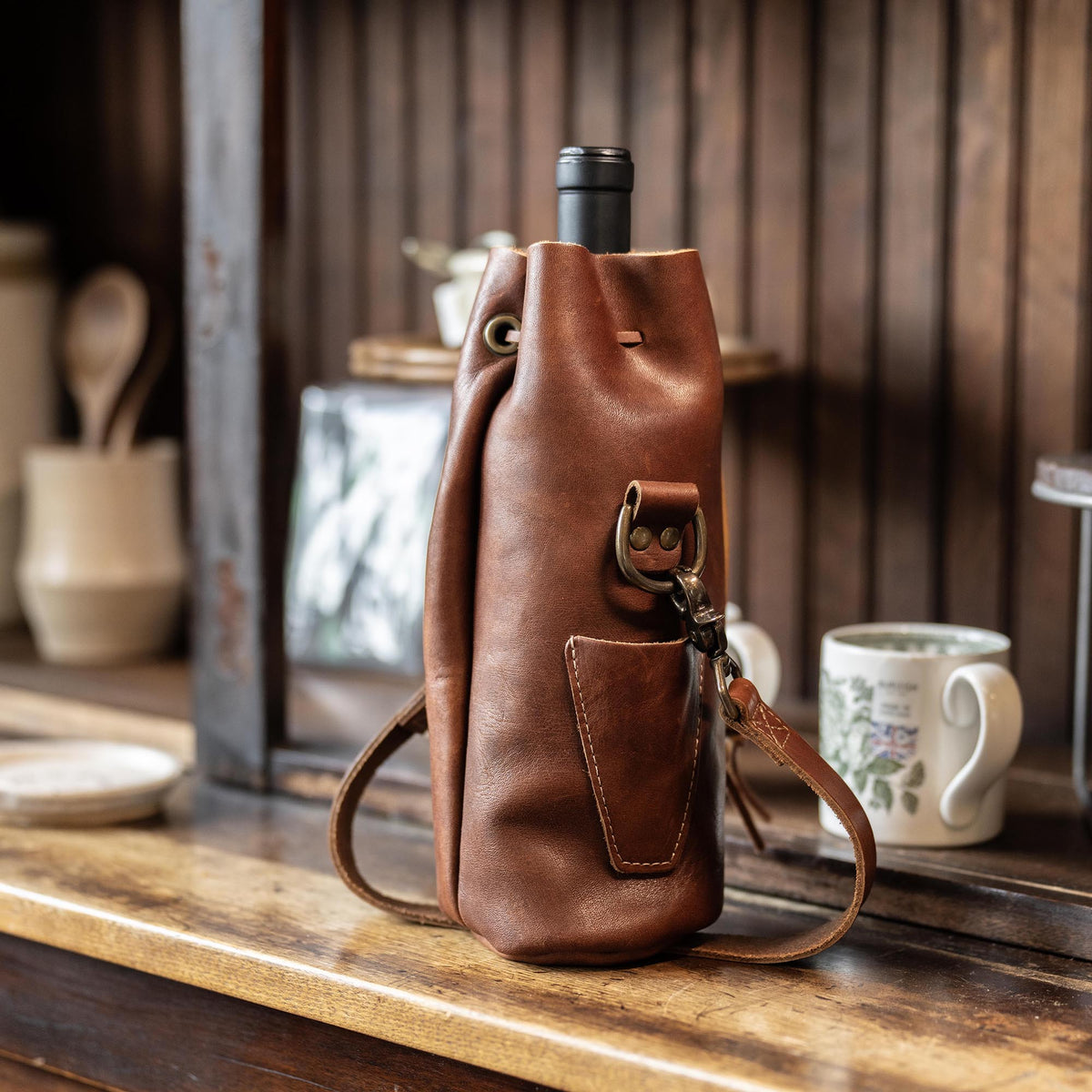 The Muscadine Personalized Fine Leather Wine Tote Wine Bottle Carrier Bag